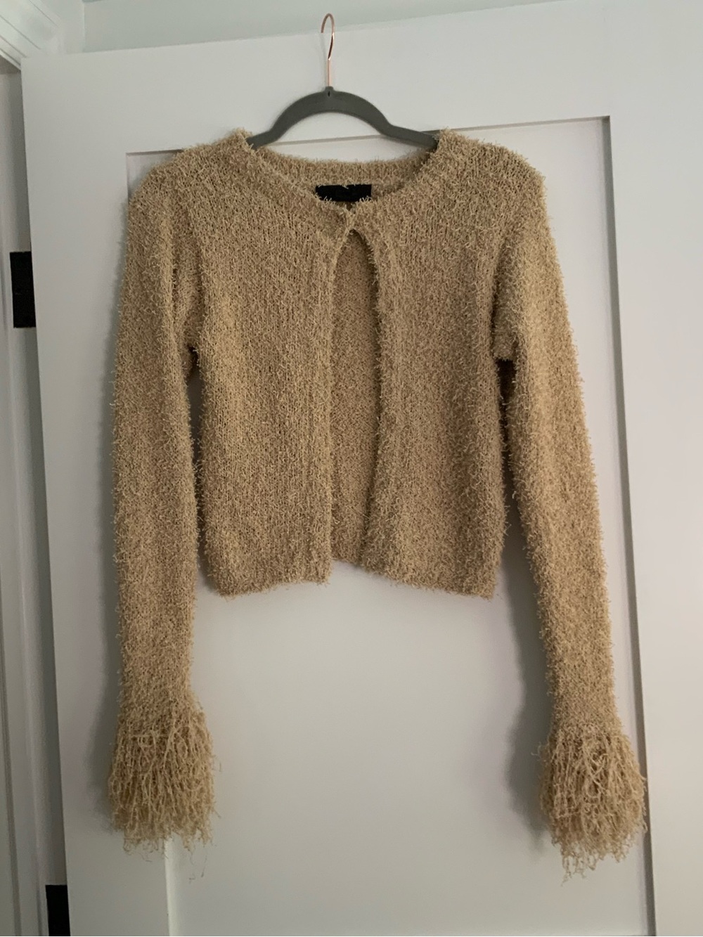 ZARA Fringed Knit Cardigan Sand Beige - Picture 4 of 8